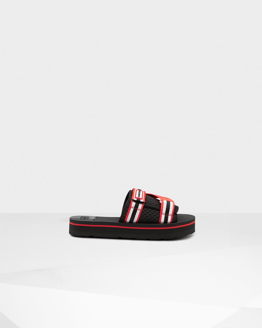 Womens Hunter Slides Black/White/Red - Original Flatform Beach - 0127549-RD